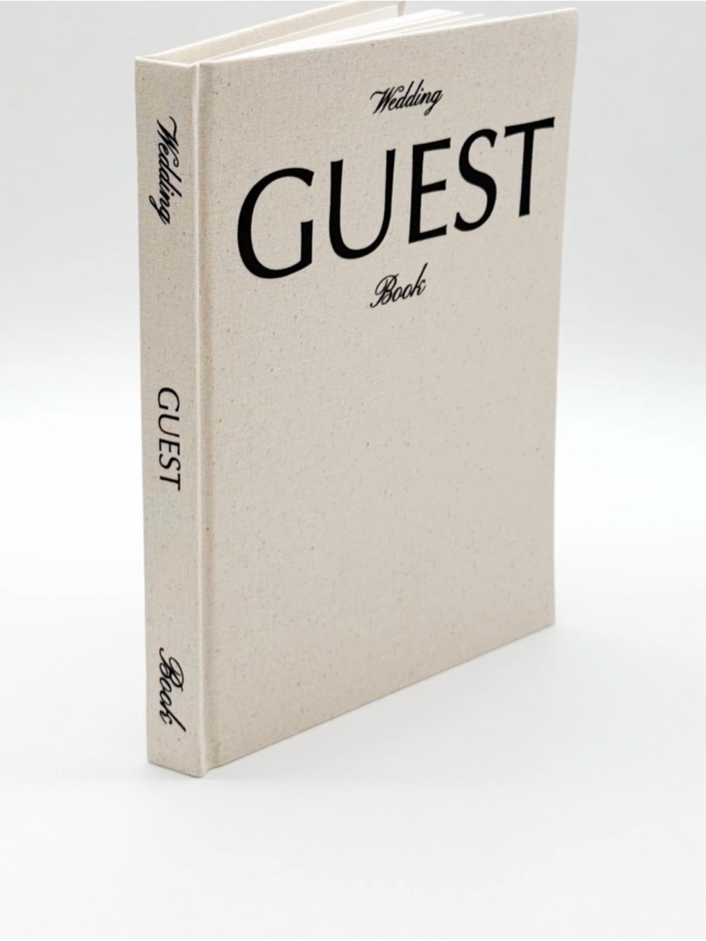 Linen Wedding Guest Book with black text